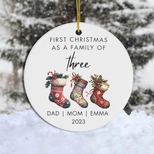 Family of Three Christmas Ornament 2023, Personalized New Baby Christmas Ornament, Baby&#39;s First Christmas Ornament, Family of 3 Ornament