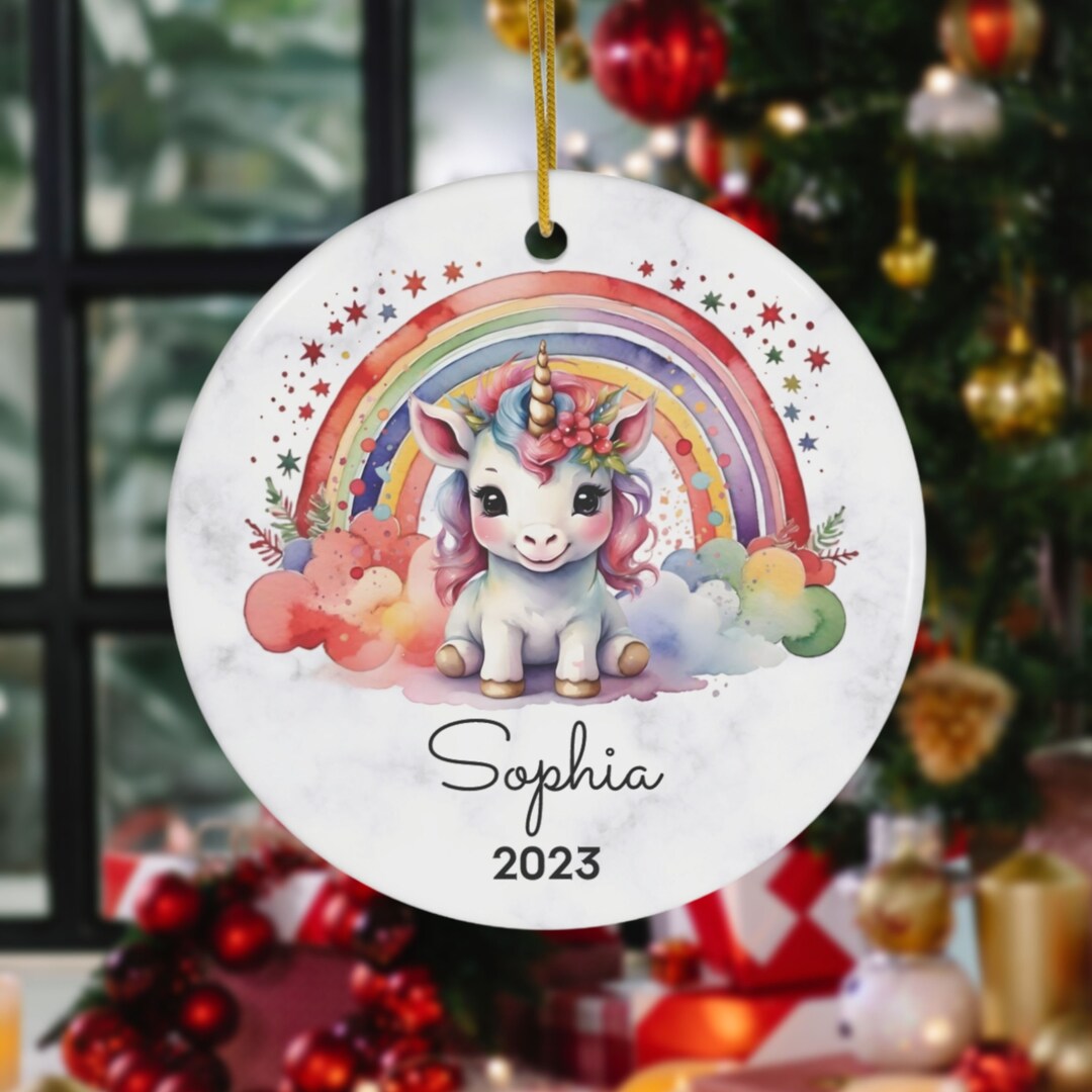 Personalized Unicorn Christmas Ornament, Custom Unicorn Ornament, Girls