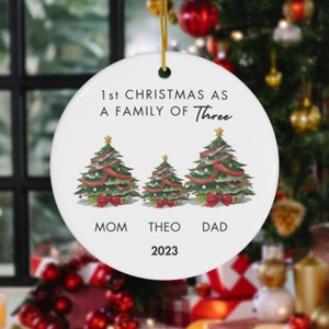 Family of Three Christmas Ornament 2023, Personalized New Baby Christmas Ornament, Baby&#39;s First Christmas Ornament, Family of 3 Ornament