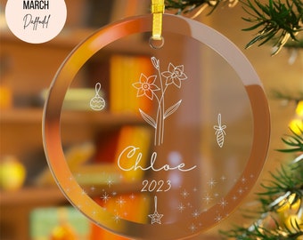Adorno de flores de nacimiento personalizado 2023 Marzo Mes de nacimiento Flor Narciso Adorno floral personalizado Regalo de Navidad para ella