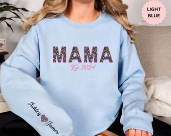 Benutzerdefinierte Mama Sweatshirt mit Kindernamen Wildblumen Mom Sweatshirt Personalisiertes Muttertagsgeschenk für Mama Geburtstagsgeschenk Neue Mama Pullover