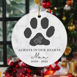 Hund Erinnerung Ornament personalisierte Haustier Ornament 2023, benutzerdefinierte Hundepfote Ornament, Haustier Weihnachtsverzierung, personalisierte Katze Ornament