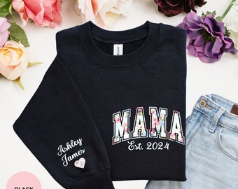 Sudadera personalizada de mamá con nombres de niños Sudadera floral de mamá Regalo personalizado del día de la madre para mamá Regalo de cumpleaños Suéter de nueva mamá