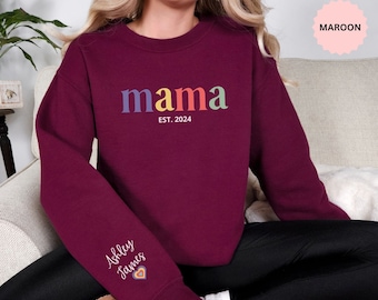 Personalisiertes Muttertagsgeschenk für Mama Benutzerdefiniertes Mama Sweatshirt mit Kindernamen auf dem Ärmel Mama Shirt Geburtstagsgeschenk Neue Mama Pullover