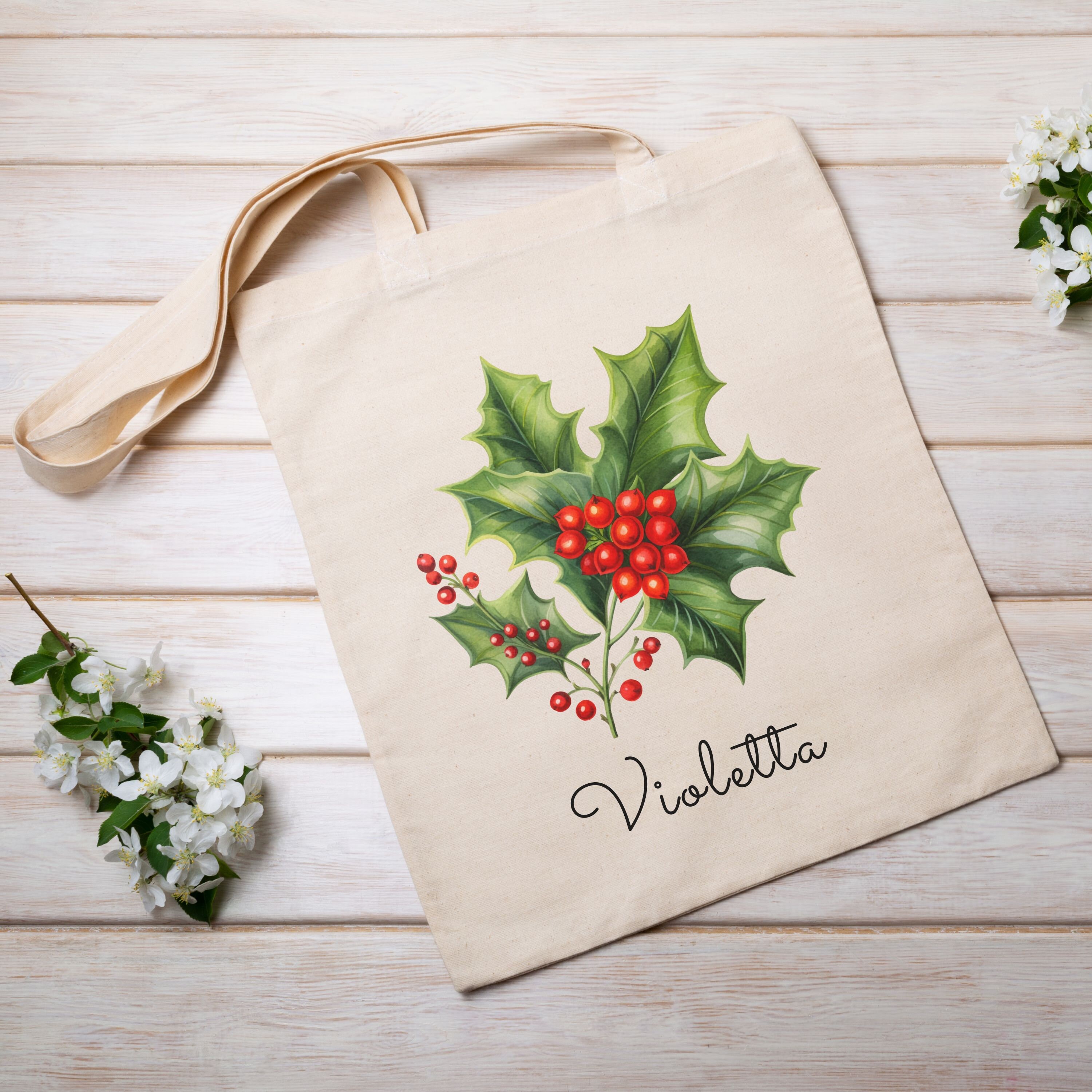 Personalized Birth Flower Canvas Tote Bag, October Birth Month Flower ...