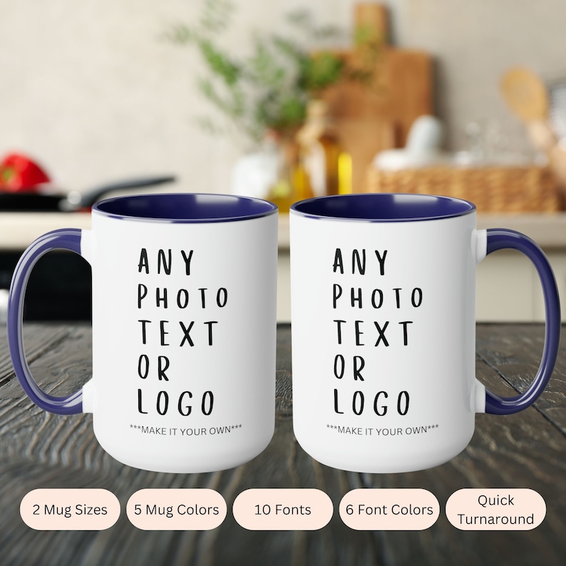 Custom Text, Photo or Logo Mug 15oz Blue