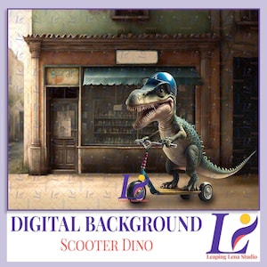 Dinosaur riding a scooter, Digital Background, Fantasy, Composite, Dinosaur Backdrop, Photography