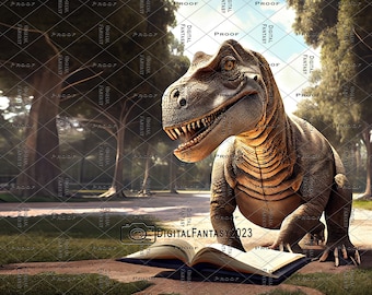 Dino Reading 01, Digital Background, Fantasy, Composite, Dinosaur Backdrop, Photography, Photoshoot, Kid