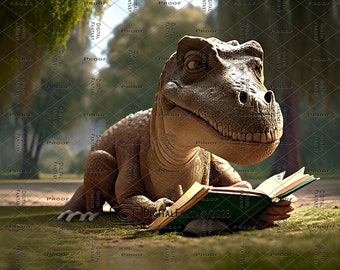 Dino Reading 02, Digital Background, Fantasy, Composite, Dinosaur Backdrop, Photography, Photoshoot, Kid