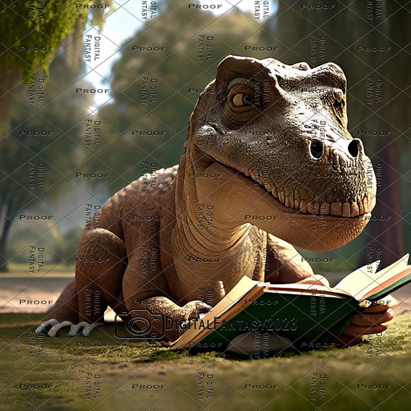Dino Reading 02, Digital Background, Fantasy, Composite, Dinosaur Backdrop, Photography, Photoshoot, Kid