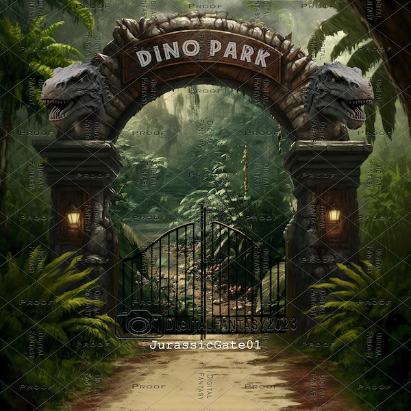 Dino Park Gate, Digital Background, Fantasy, Composite, Dinosaur Backdrop, Photography