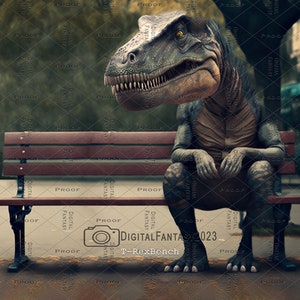 T-Rex Bench, Digital Background, Fantasy, Composite, Dinosaur Backdrop, Photography