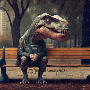 Dino Bench Park, Digital Background, Fantasy, Composite, Dinosaur Backdrop, Photography, Photoshoot, Kid