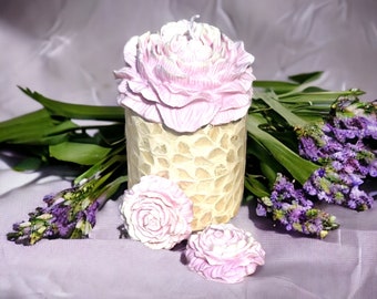 Large Ombre Peony Scented soy wax Candle Bridal party Gift unique candle Christmas gift for her Wedding Centrepiece home decor housewarming