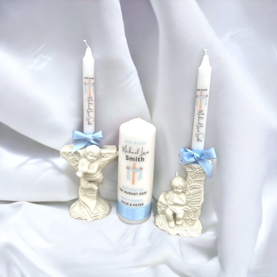 Personalized Baptism Candle Set Godparents Gift Custom Candle Communion Gift Personalized