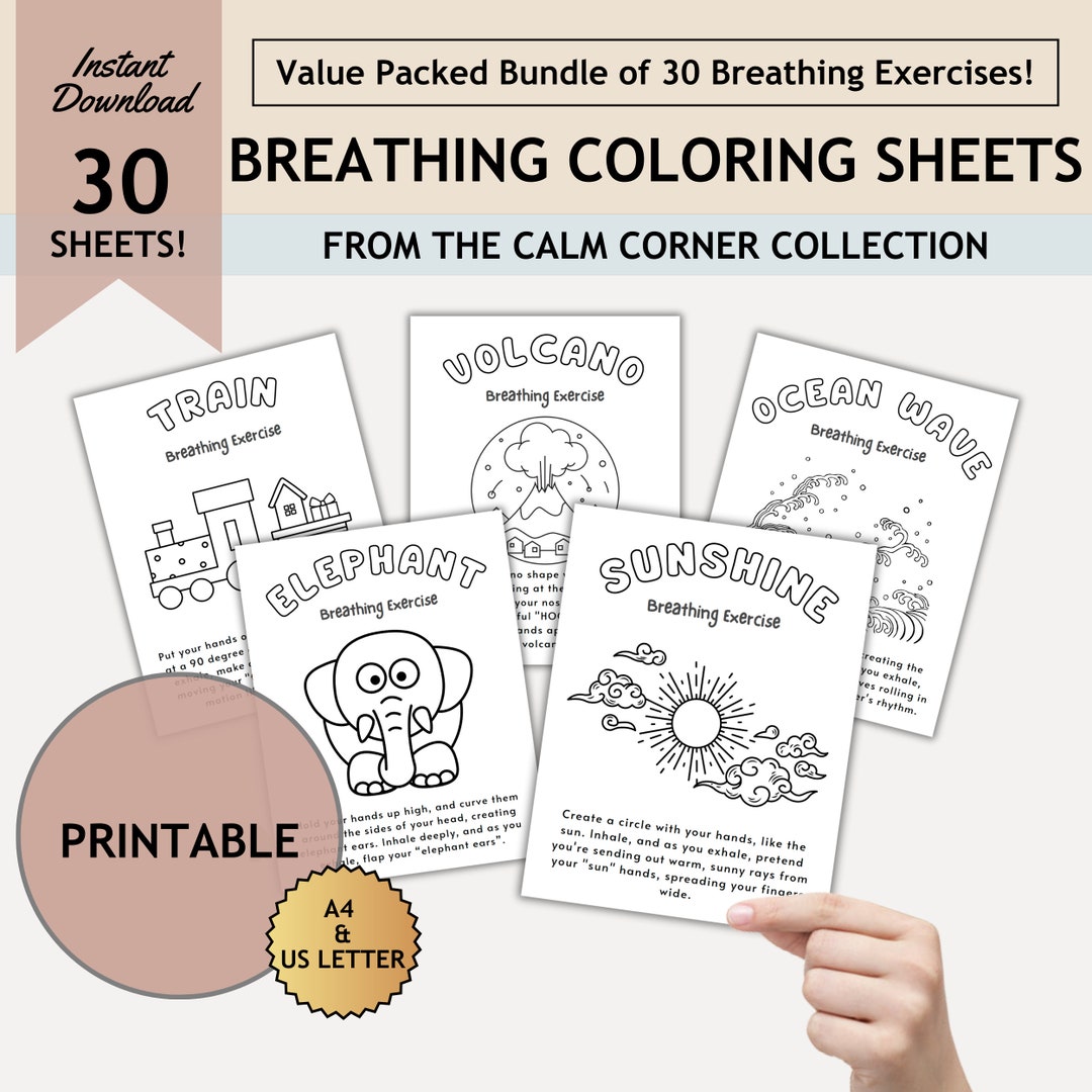 Breathing Exercises Coloring Sheets Mindful Visualization - Etsy