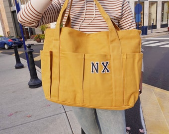 Personalized Oversized Canvas Bag,Big Tote with Zipper and Pockets, Carry All Tote, , Large Capacity Travel Bag,Weekender Bag