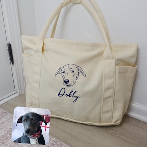 Große Einkaufstasche, personalisierte Katzentasche Geschenke, Haustier bestickte Leinwand Totes, Haustierporträt-Geldbeutel, duffle Schulter