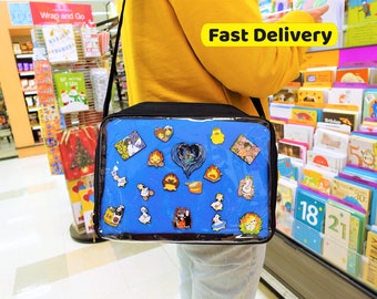 Bolso bandolera estilo anime, bolso de hombro con expositor de pines kawaii, bolso lindo para convenciones Y2K con inserciones, regalo de cosplay de anime para chicas, bolso itabag para el día a día.