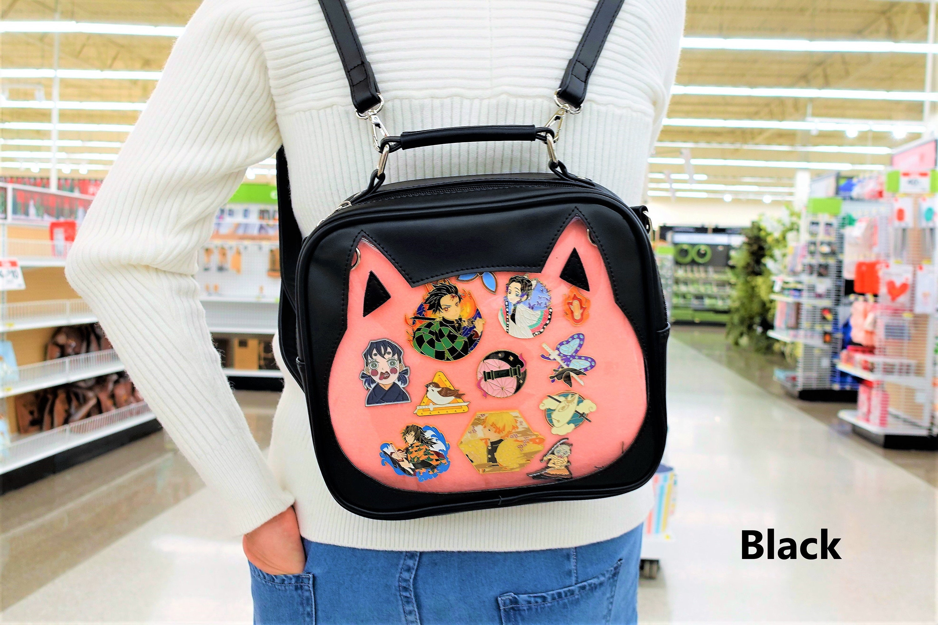 Cat Ita Bag Crossbody Shoulder Backpack Satchel with Pin Display PU Leather Cute Cat Ita Bag Backpack Crossbody – Kawaii Harajuku Style  main image 4