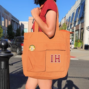 Personalized Canvas Tote Bag, Custom Large Tote, Big Tote with Zipper and Multi Pockets, Large Capacity Travel Bag