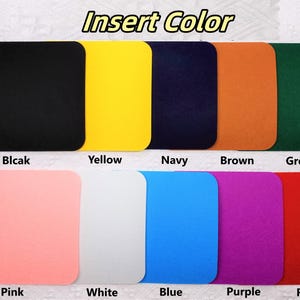 May include: A color chart with 10 different colors, including black, yellow, navy, brown, green, pink, white, blue, purple, and red. The colors are displayed in squares with the color name written below each square.