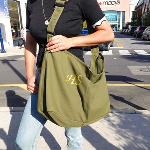 Personalisierte extra große Umhängetasche, übergroße Canvas Geldbörse, Tote mit Reißverschluss, Canvas Geldbörse, große Canvas Crossbody-Tasche.