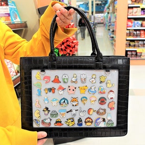 Grand sac ita,Empiècements multicolores,Sac fourre-tout,Sac à épingles,Sac de présentation pour épingles en émail,Sac kawaii,Sac d'école,Sac de travail