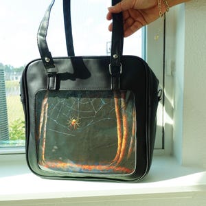 Ita Bag Crossbody with Patterned Insert, Shoulder Ita Bag, Pin Collector Bags, Itabag, Pin display bag, Pattern created with AI tools.