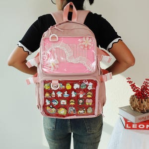 Double Inserts Large Ita Backpack, Kawaii Anime School Bag, Lightweight Durable Itabag, Cute Display Backpack for Pins & Keychains.