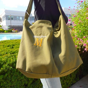 Personalized Embroidery Canvas Tote Bag, Bridesmaid Gifts Totes, Large Crossbody Bags with Zipper, Custom Name on Purse, Personalised Gift. Green