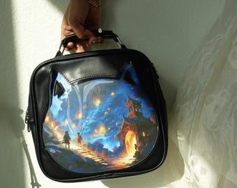 Mustereinsatz Katze Ita Bag Rucksack, Crossbody, Schultertasche. 3-Wege Anime Pin Display Tasche, Crossbody Ita Purse Kawaii Fenster Itabag.