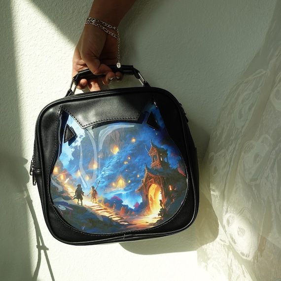 Kawaii Ita Bag Zaino Borsa A Tracolla Gatto Rosa - Con Finestra Trasparente Per Spille E Display