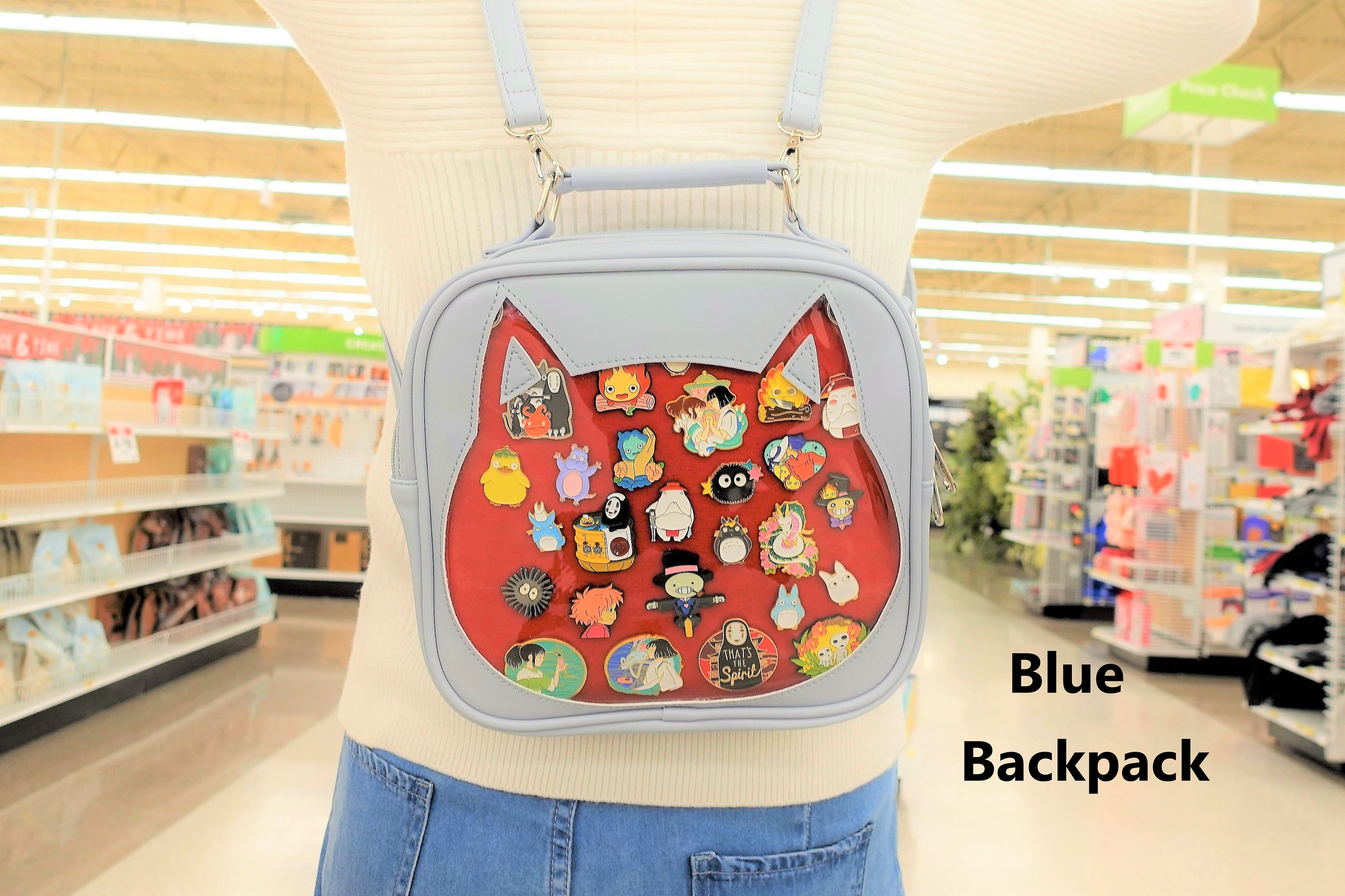 Cat Ita Bag Crossbody Shoulder Backpack Satchel with Pin Display PU Leather Cute Cat Ita Bag Backpack Crossbody – Kawaii Harajuku Style  main image 2
