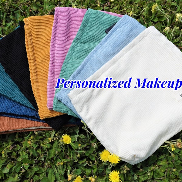 Personalized Corduroy Makeup Bags, Make up Organizer, Toiletry Bags, Bridesmaid Gift, Small Purse, Custom Makeup Bag.