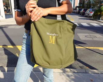 Personalized Embroidered Canvas Tote Bag: Custom Name Crossbody Purse