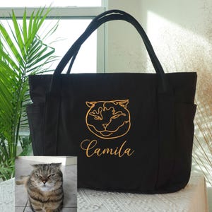 Individuell gesticktes Haustier-Porträt vom Foto - Canvas, Reisetasche, personalisierte Katzentasche, große Reisetasche, Geschenk für Firend.