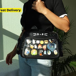 kawaii Cat Ita Bag Crossbody or Backpack, USA Fast Shipping, Ita Backpack, Ita Bag Crossbody, Pin Display Bag, Cute Ita Bag, kawaii bag.