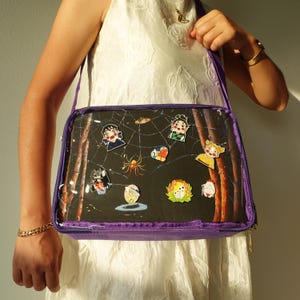 Crossbody Ita Bag with Patterned Insert, Ita Bag Shoulder, Pin Collector Bags, Itabag, Pin display bag, Pattern created with AI tools.