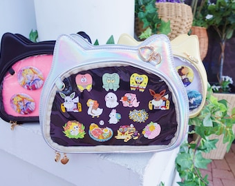 Cat Ita Bag, Kawaii Anime Pin Display Bag, Clear Window Crossbody Purse with 2 Inserts, Cute Itabag for Pins & Collectors