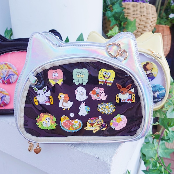 Katzen Ita Bag, Kawaii Anime Pin Display Bag, Klarfenster Crossbody Geldbörse mit 2 Einsätzen, süße Itabag für Pins & Sammler