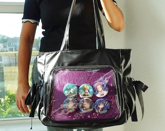 Bolso de mano Ita con volantes kawaii y ventana transparente, lindo bolso Ita con dos insertos, bolso Ita con pin de anime, bolso de hombro de exhibición único para coleccionistas.