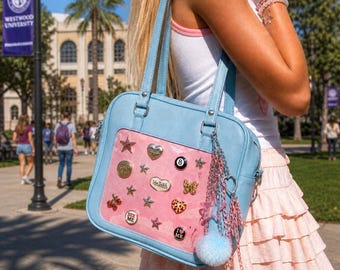 Ita Crossbody Bag with 2 Inserts, Anime Pin Display Bag, Kawaii Clear Window Bag, Cute Shoulder Bag for Pins, Gift for Her