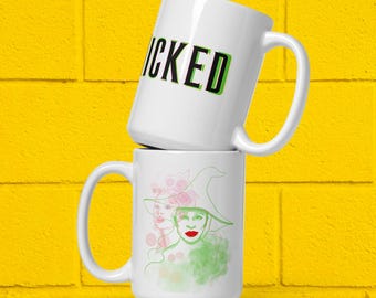 Original Hand drawn WICKED Musical Movie 2024 Glinda and Elphaba as Ariana Grande & Cynthia Erivo White coffee mug