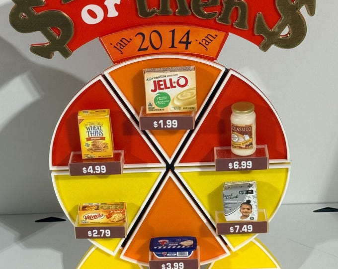 The Price is Right NOW or THEN including 6 random grocery items - 11.5 inches high x 7 inches wide x 1.5 thick www.makngames.com