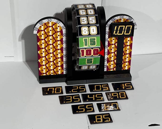Price is Right Wheel 1978 and 1989 Version W/Scoreboard- 7 in tall x 9 in wide x 6 in deep www.facebook.com/AandM3DPrints/ www.makngames.com