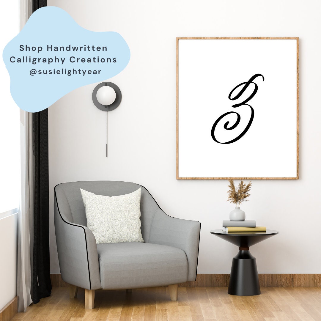 Letter Z Calligraphy Wall Art Print Initial Alphabet Monogram