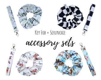 Matching Key Fob Wristlet & Scrunchie Set | Baby Carrier Accessories | Fabric Keychain and Hair Scrunchie
