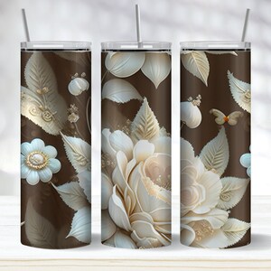 Antique Flower Tumbler Wrap PNG, Floral 20 oz Skinny Tumbler Sublimation Design, Instant Download