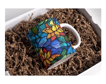 Buntglas Blumenbecher Sublimationsdesign (Digitaler Download)